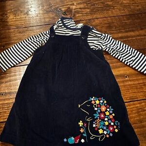 JoJo Maman Bebe Navy Dress with Striped Top
